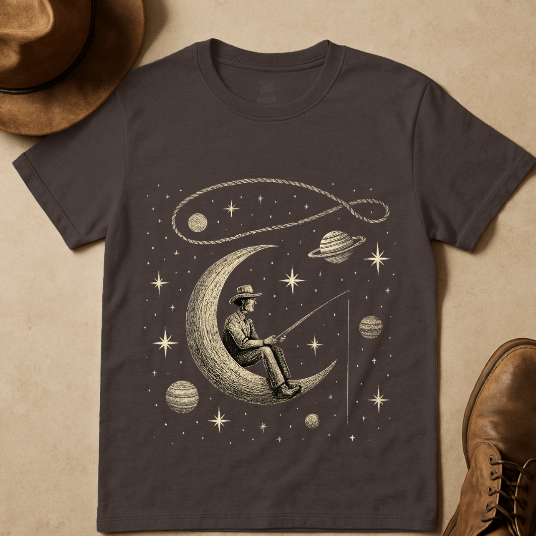 COWBOY FISHING IN MOON T-SHIRT