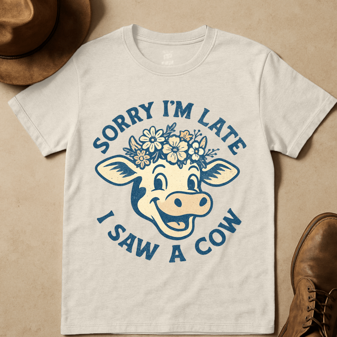 CHEERFUL COW AND WILDFLOWER T-SHIRT