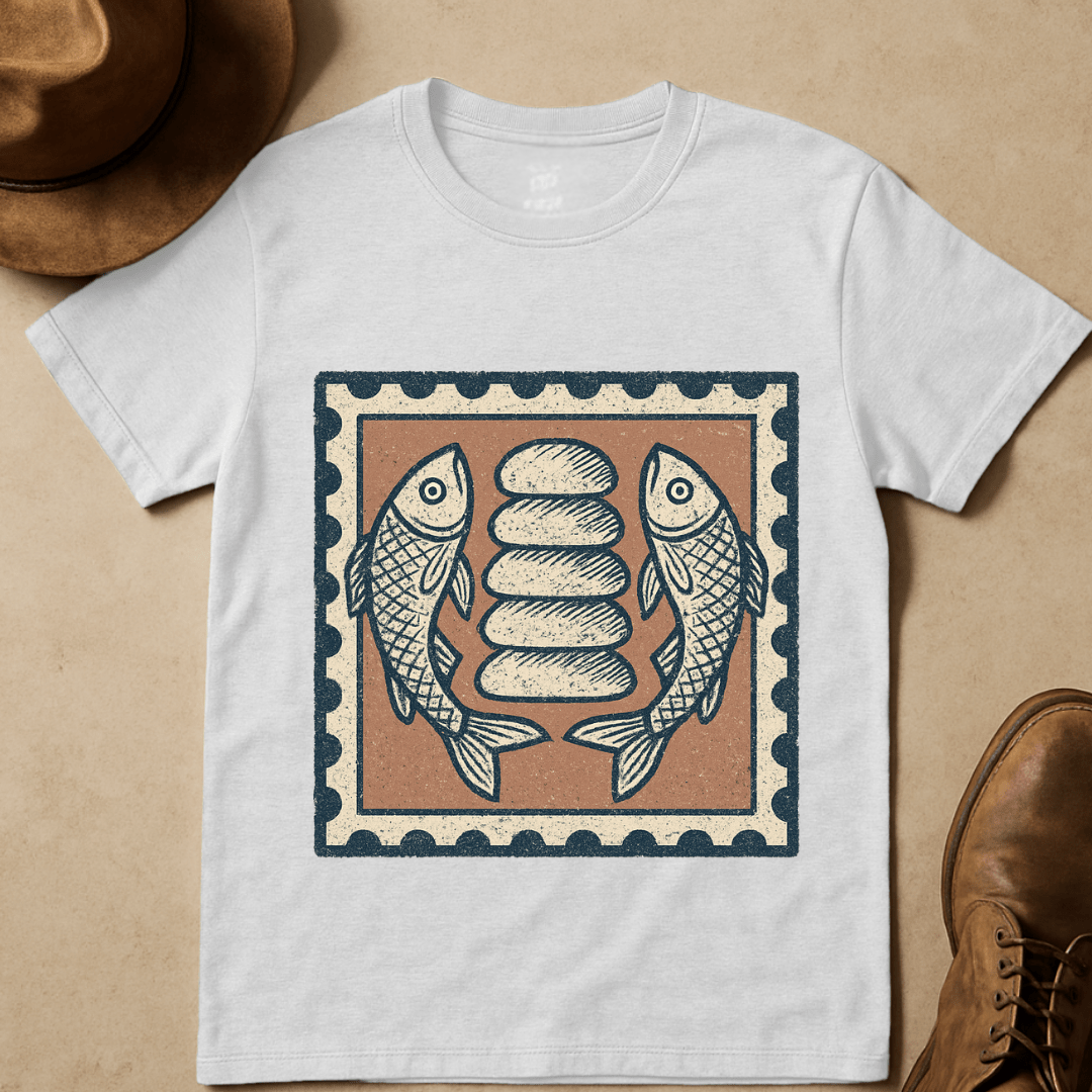 LOAVES & FISH POSTAGE STAMP T-SHIRT