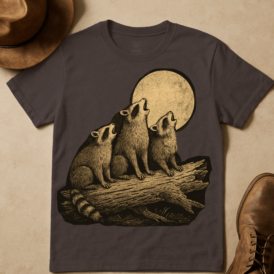RACOONS ON LOG T-SHIRT