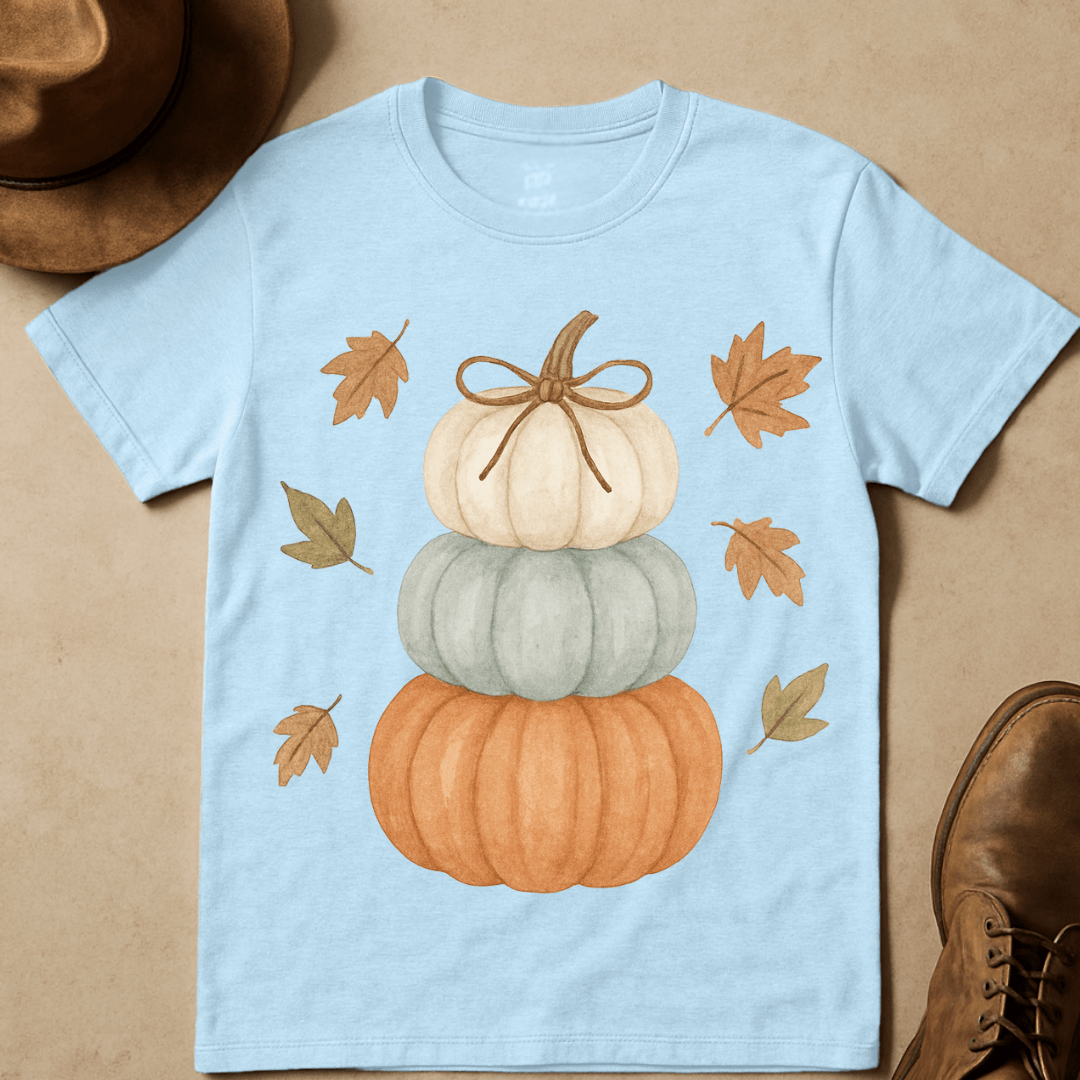 WATERCOLOR STACKED PUMPKINS T-SHIRT