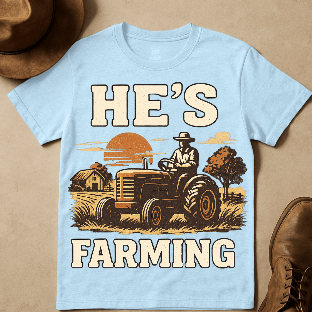 HE'S FARMING TRACTOR SUNSET T-SHIRT