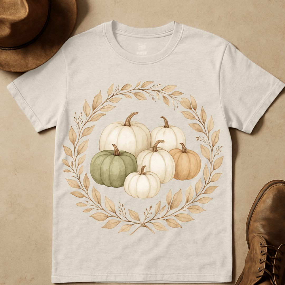 WATERCOLOR PUMPKIN WREATH T-SHIRT