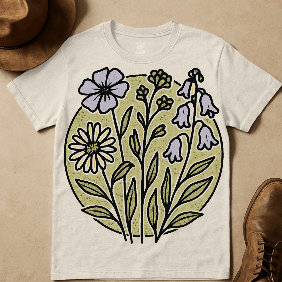 LAVENDER AND OLIVE FLOWERS T-SHIRT