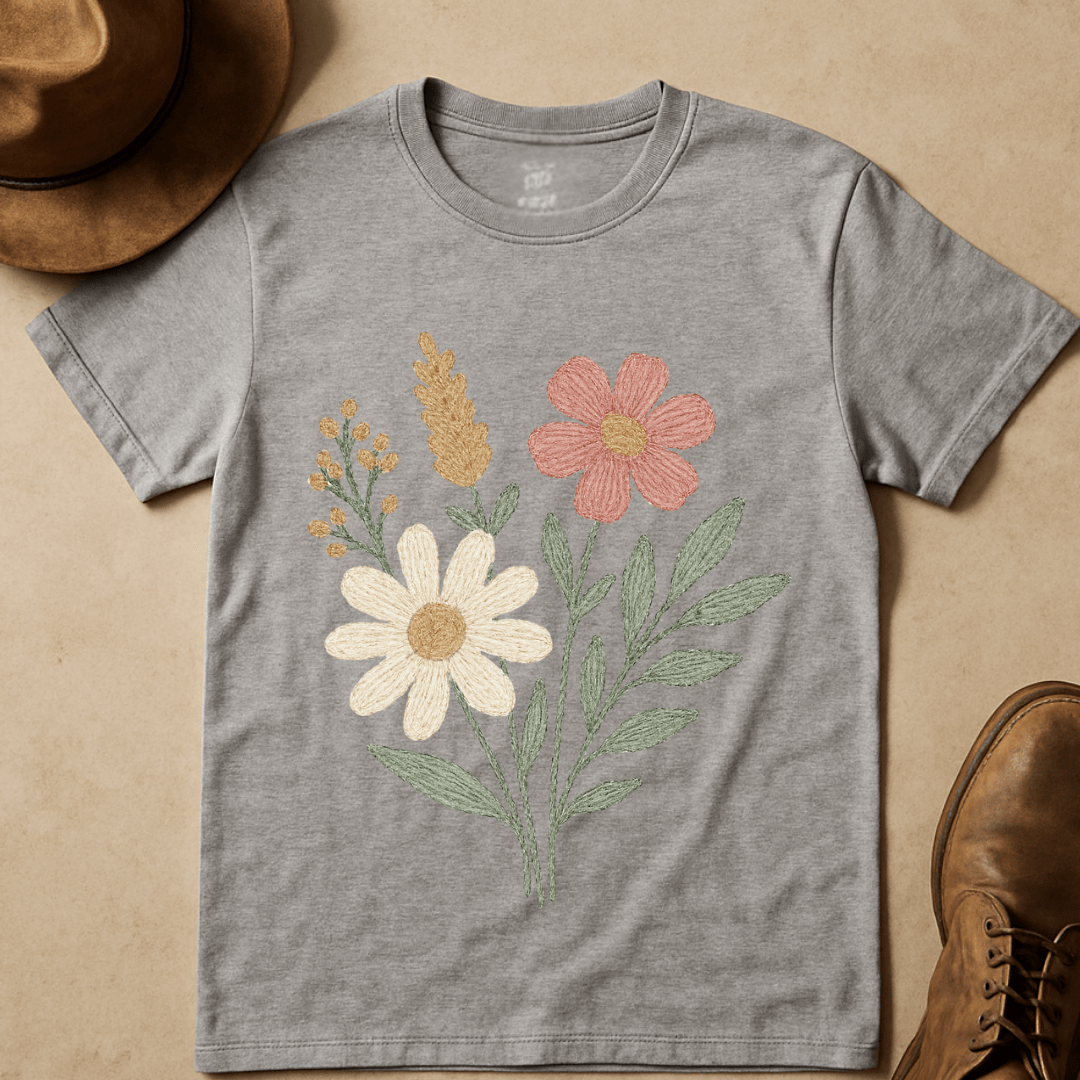 WILDFLOWER BOUQUET EMBROIDERED T-SHIRT