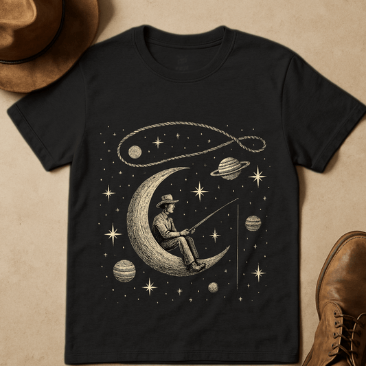 COWBOY FISHING IN MOON T-SHIRT