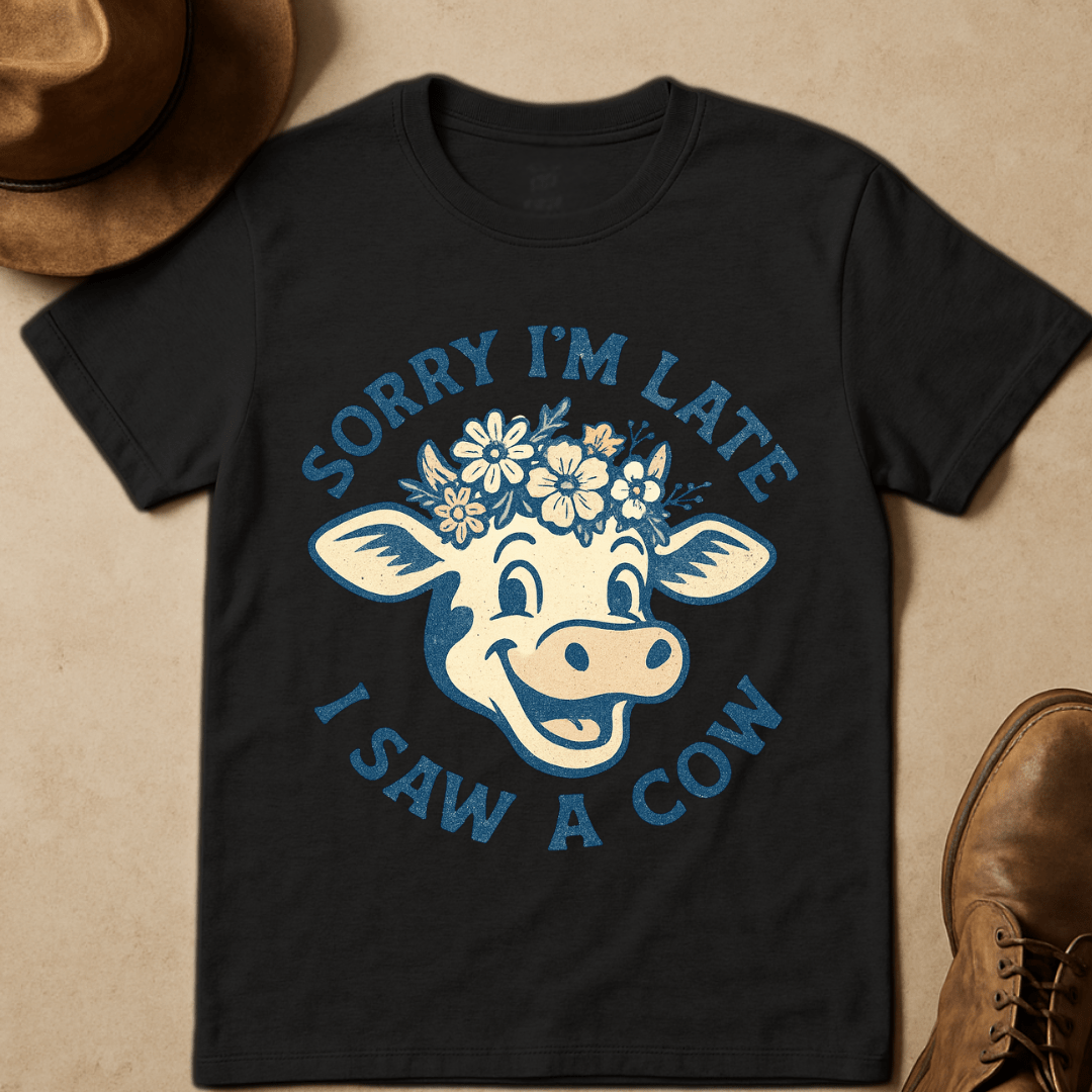 CHEERFUL COW AND WILDFLOWER T-SHIRT