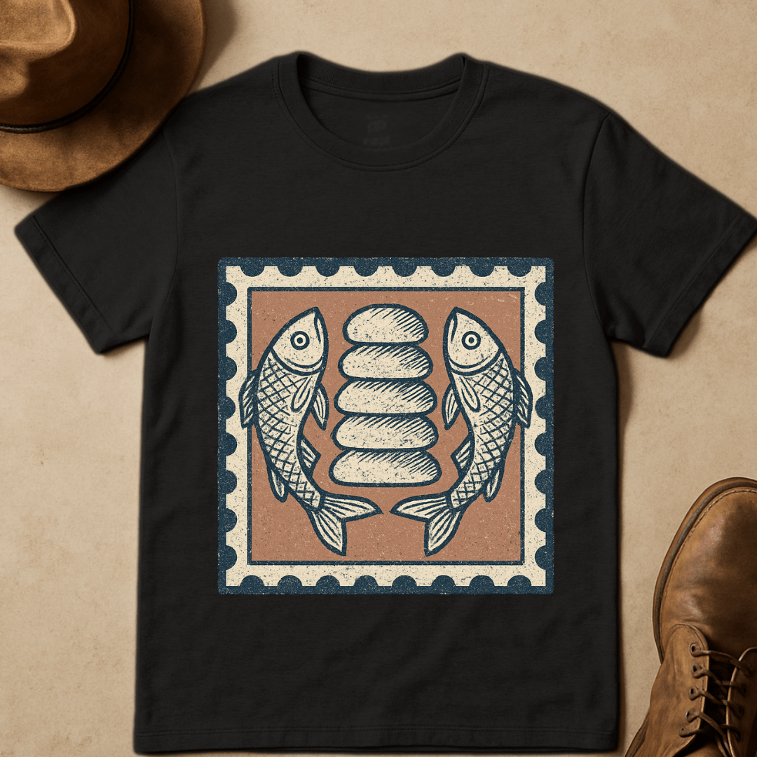 LOAVES & FISH POSTAGE STAMP T-SHIRT
