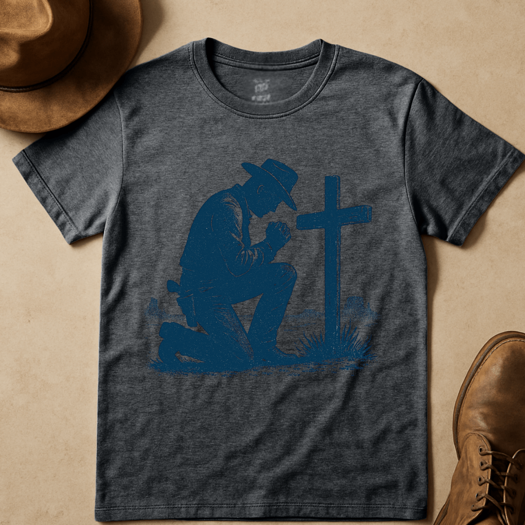 COWBOY AND WEATHERED CROSS T-SHIRT