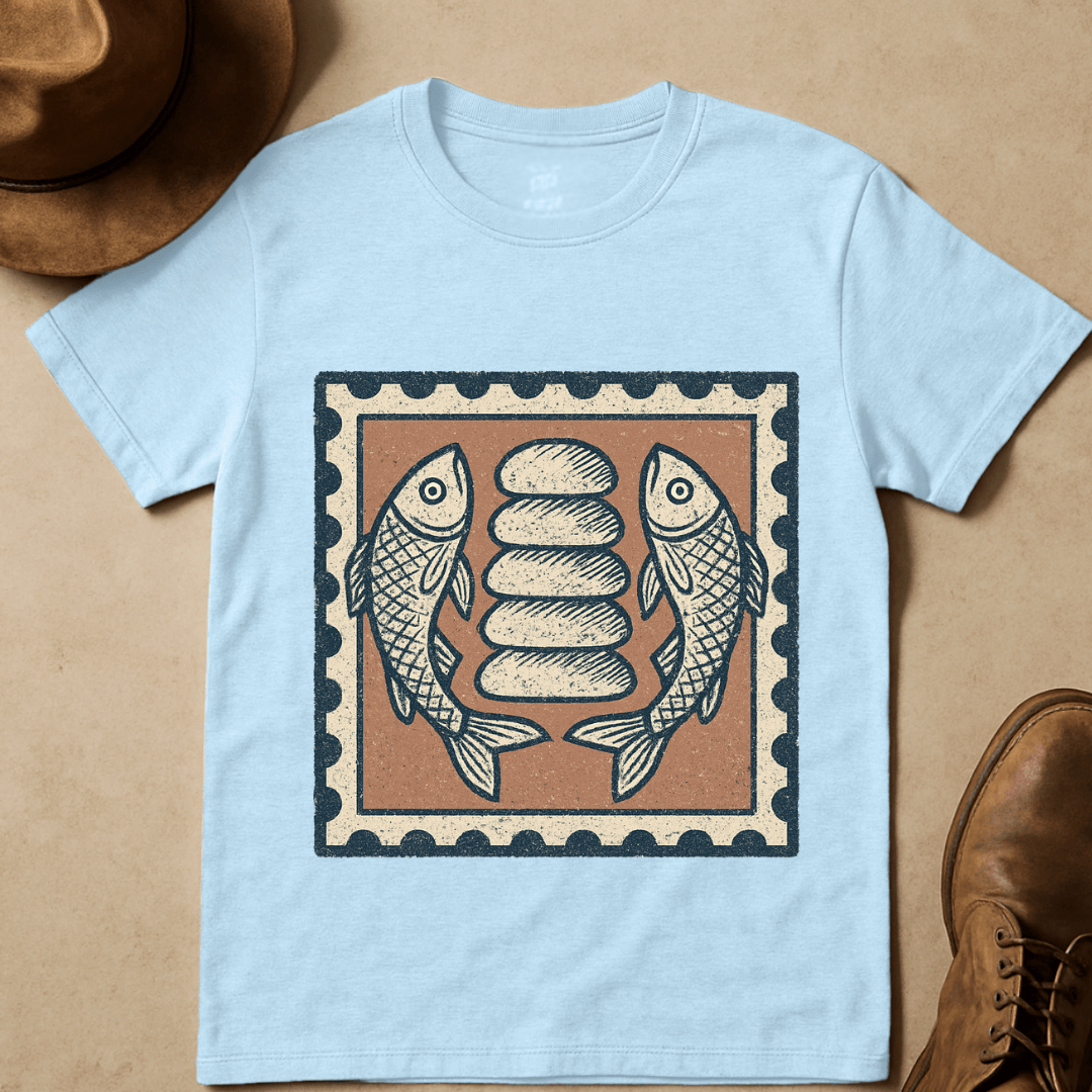 LOAVES & FISH POSTAGE STAMP T-SHIRT