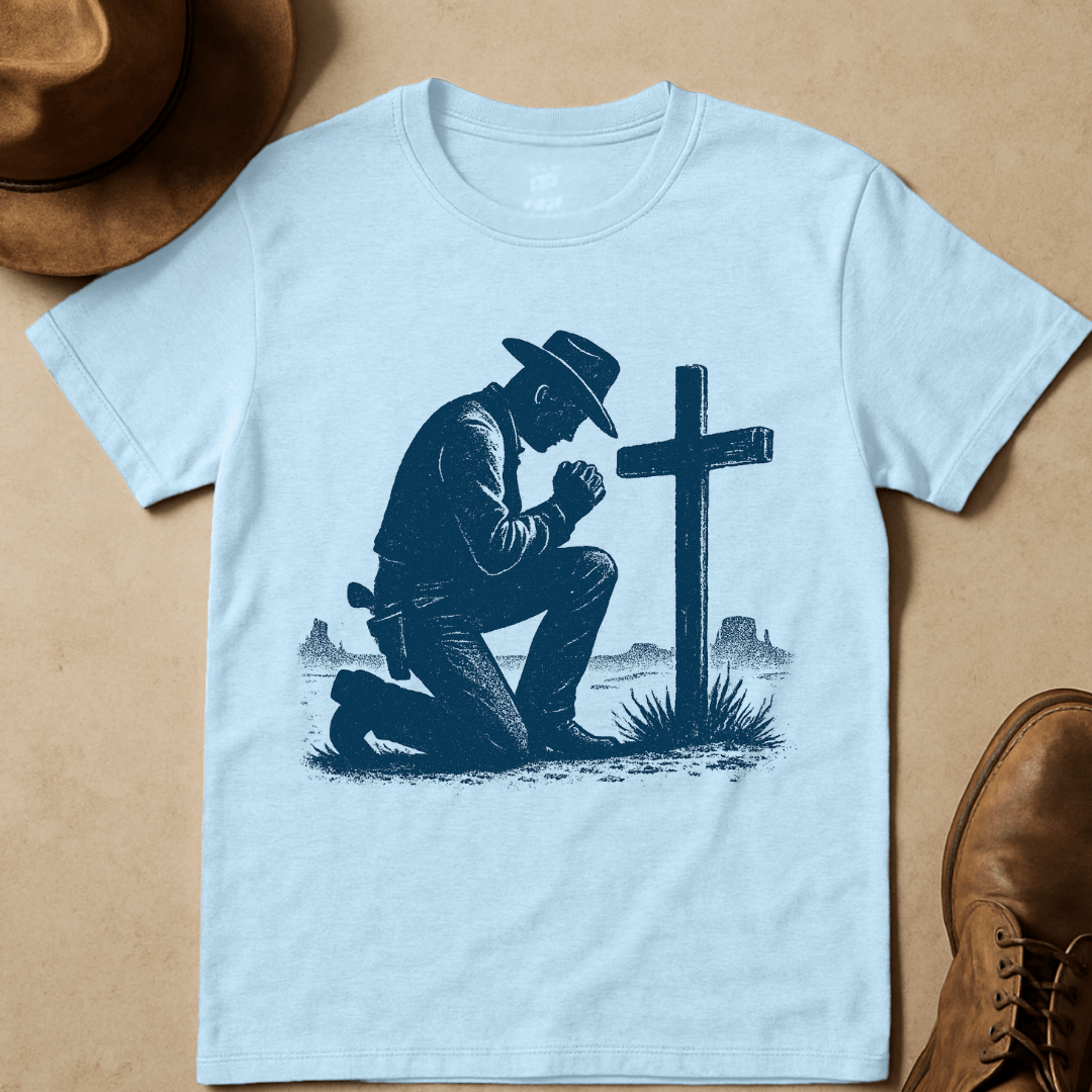 COWBOY AND WEATHERED CROSS T-SHIRT