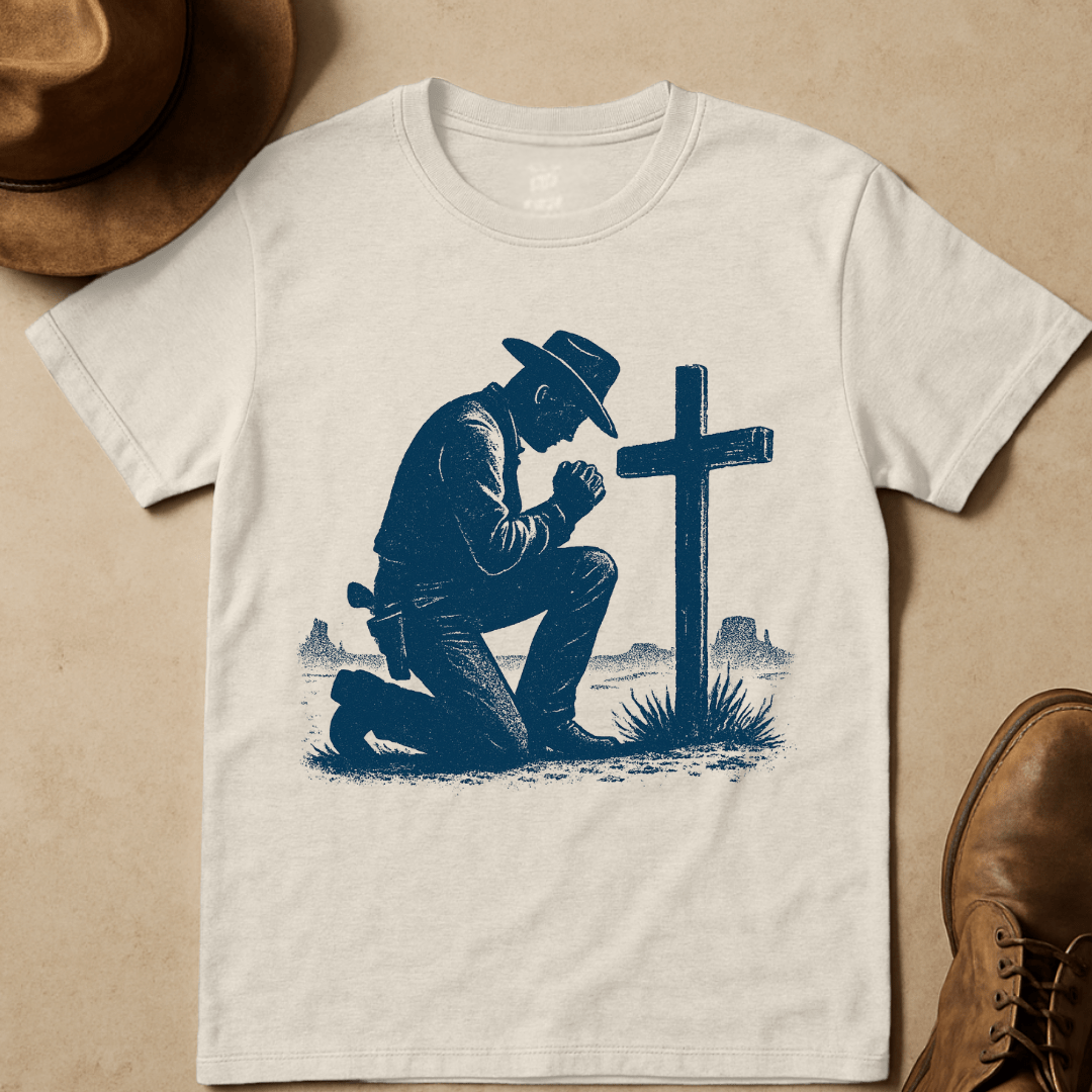 COWBOY AND WEATHERED CROSS T-SHIRT