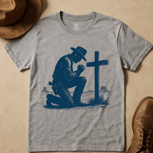 COWBOY AND WEATHERED CROSS T-SHIRT