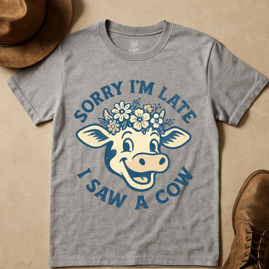 CHEERFUL COW AND WILDFLOWER T-SHIRT