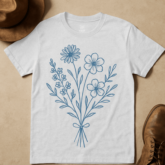 WILDFLOWER BOUQUET LINE ART T-SHIRT