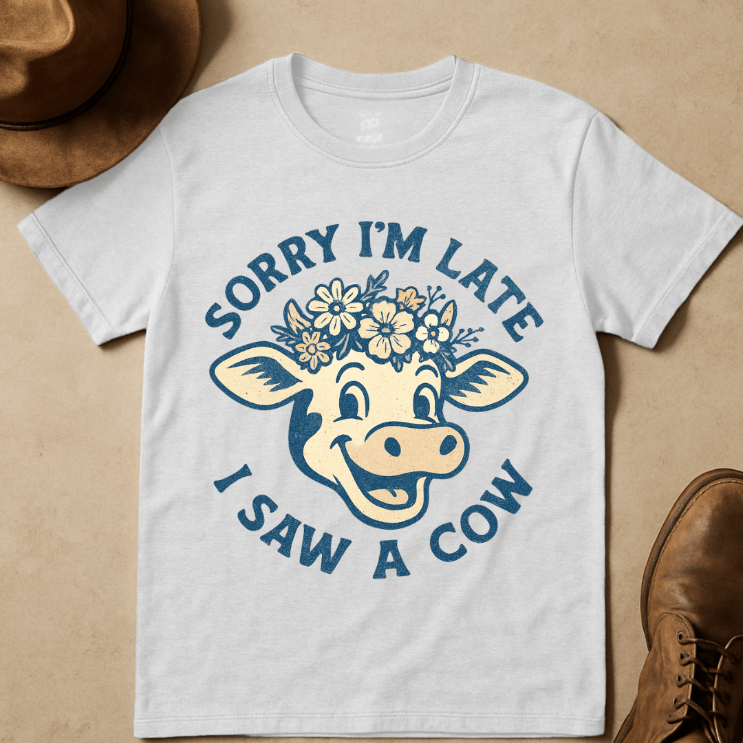 CHEERFUL COW AND WILDFLOWER T-SHIRT