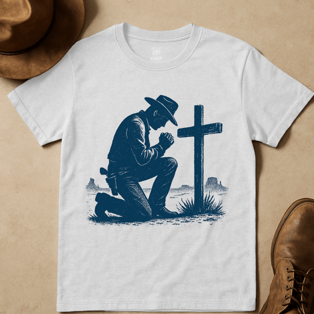 COWBOY AND WEATHERED CROSS T-SHIRT