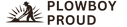 Logo of Plowboy Proud with a silhouette of a person plowing and the brand name.
