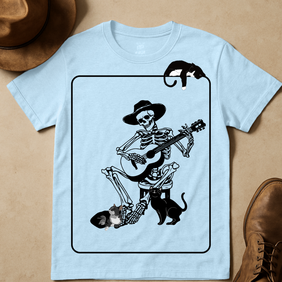 COWBOY AND CATS BLACK OUTLINE T-SHIRT