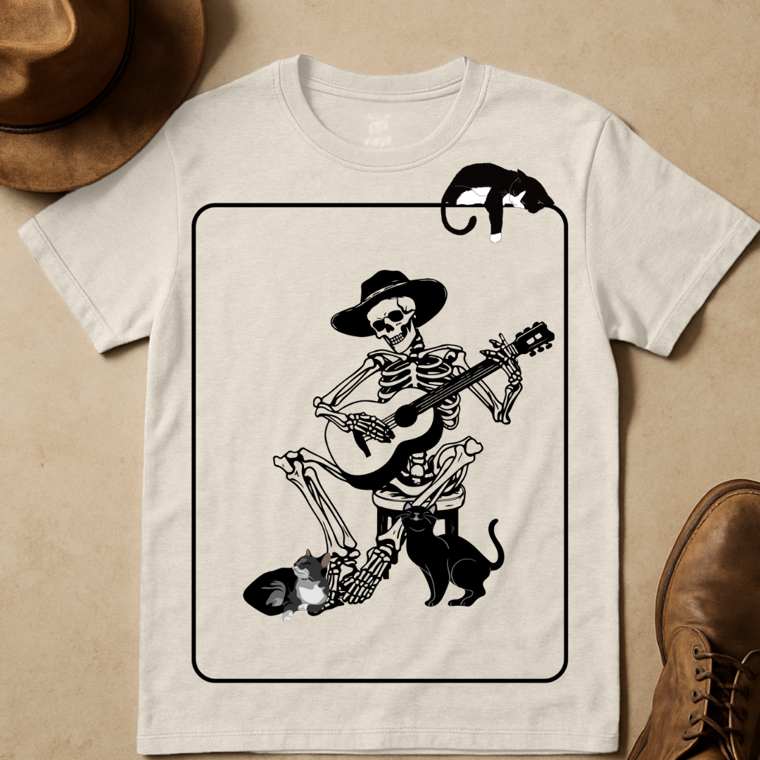 COWBOY AND CATS BLACK OUTLINE T-SHIRT