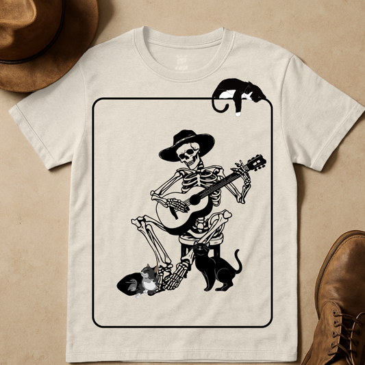 COWBOY AND CATS BLACK OUTLINE T-SHIRT