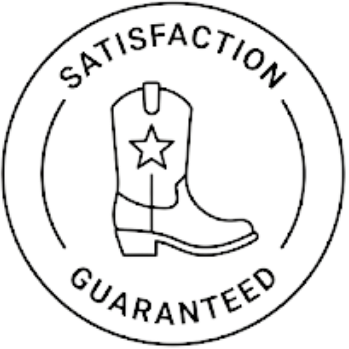 Logo with a cowboy boot and star, surrounded by 'Satisfaction Guaranteed' text.