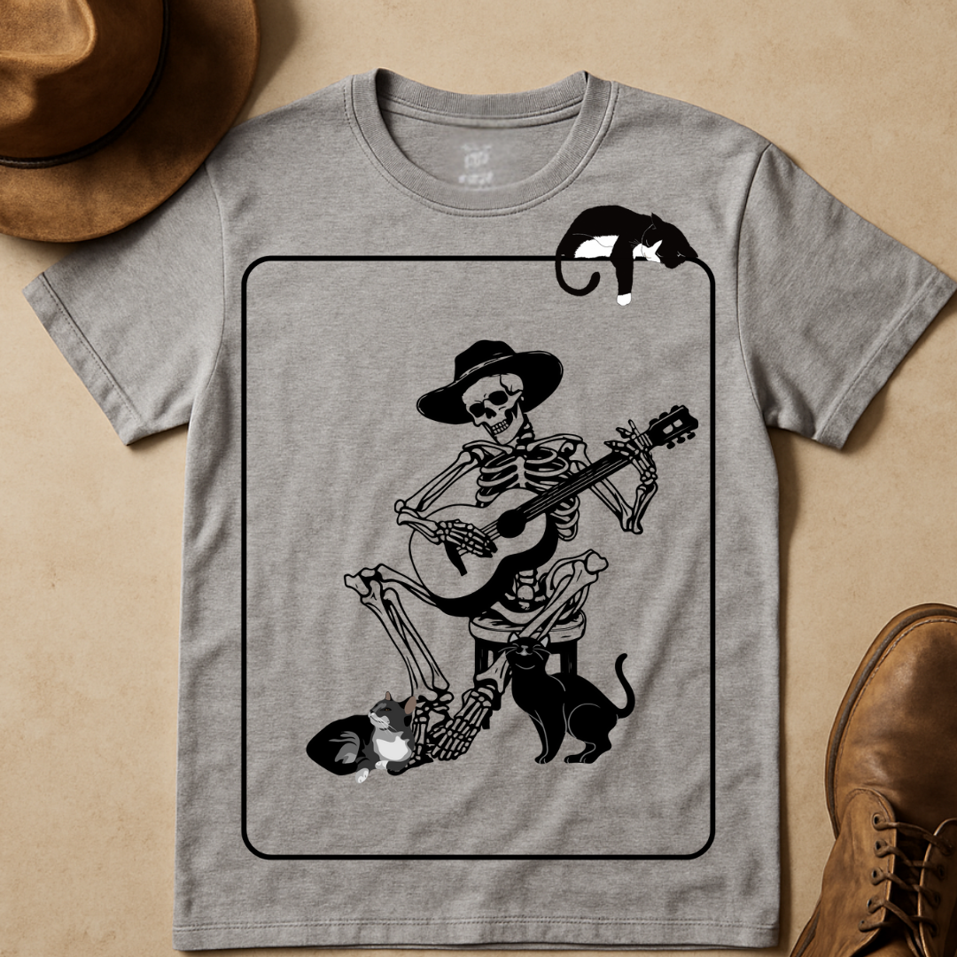 COWBOY AND CATS BLACK OUTLINE T-SHIRT