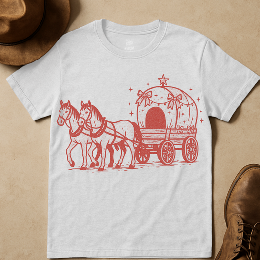 HORSES DRAWING CARRIAGE WITH BOWS T-SHIRT