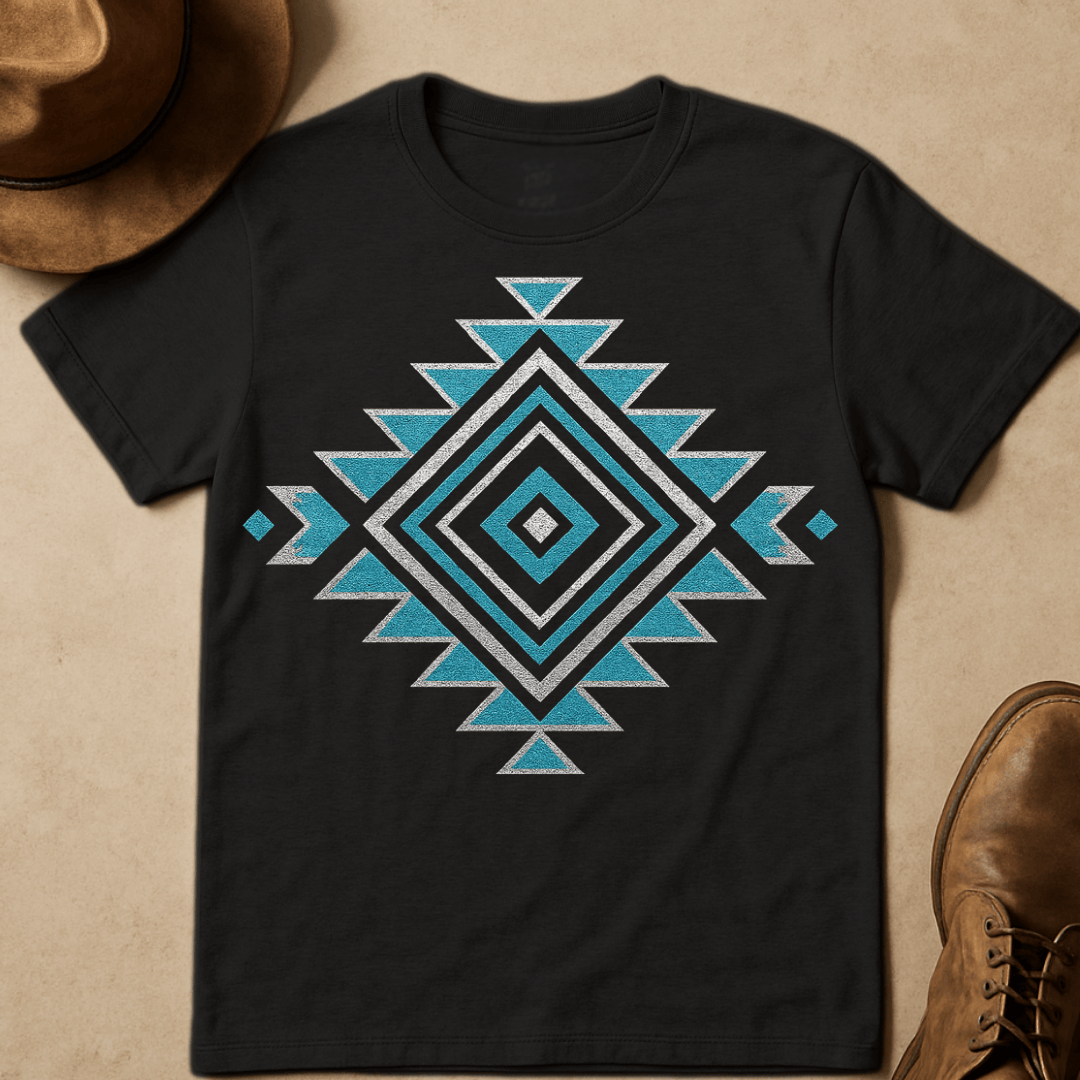 TEAL WESTERN PATTERN T-SHIRT