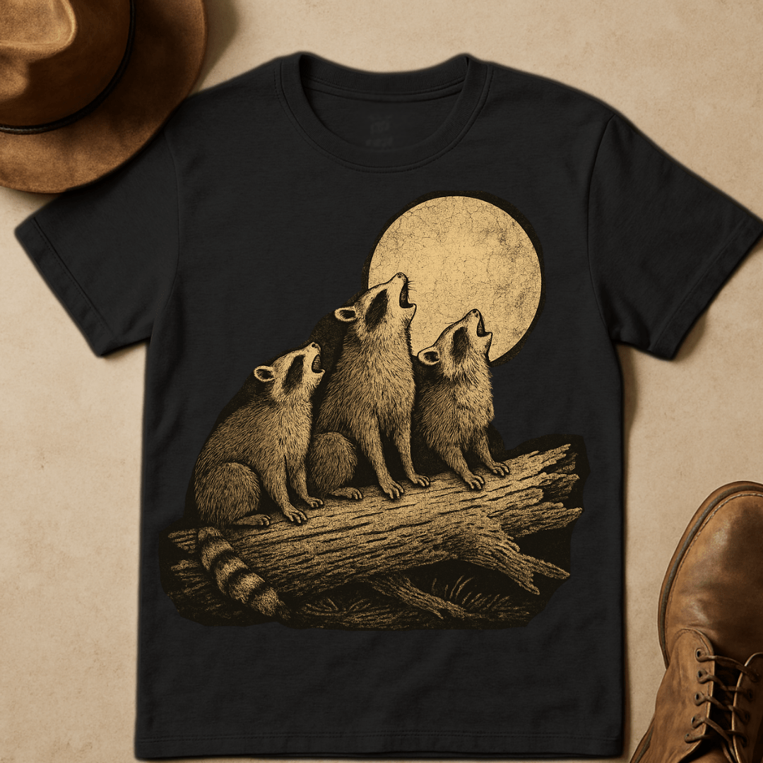 RACOONS ON LOG T-SHIRT
