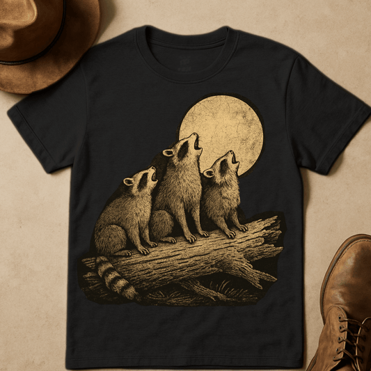 RACOONS ON LOG T-SHIRT