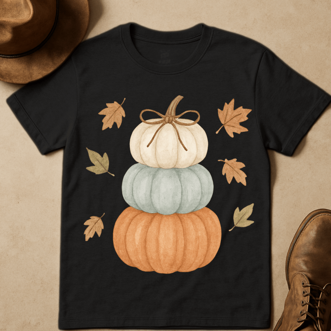 WATERCOLOR STACKED PUMPKINS T-SHIRT