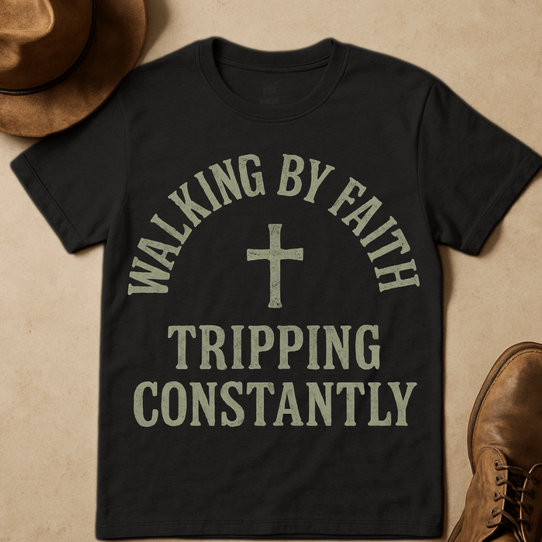 FUNNY WALKING BY FAITH T-SHIRT