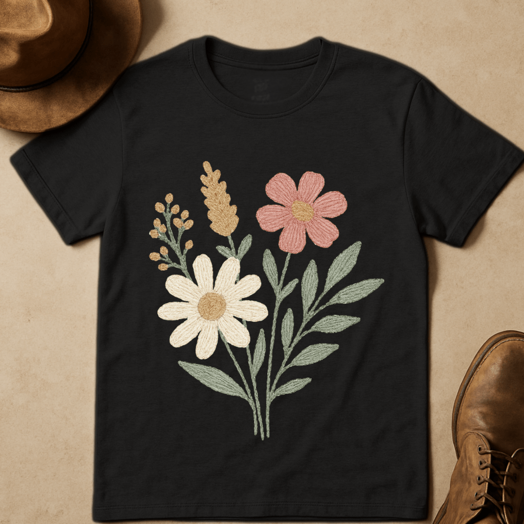 WILDFLOWER BOUQUET EMBROIDERED T-SHIRT