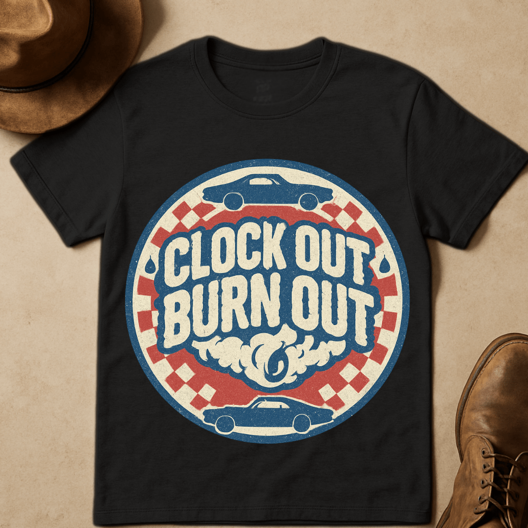 MUSCLE CAR BURNOUT STAMP T-SHIRT