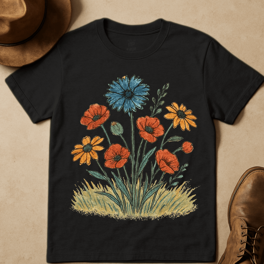 WILDFLOWER BOUQUET IN EARTH TONES T-SHIRT