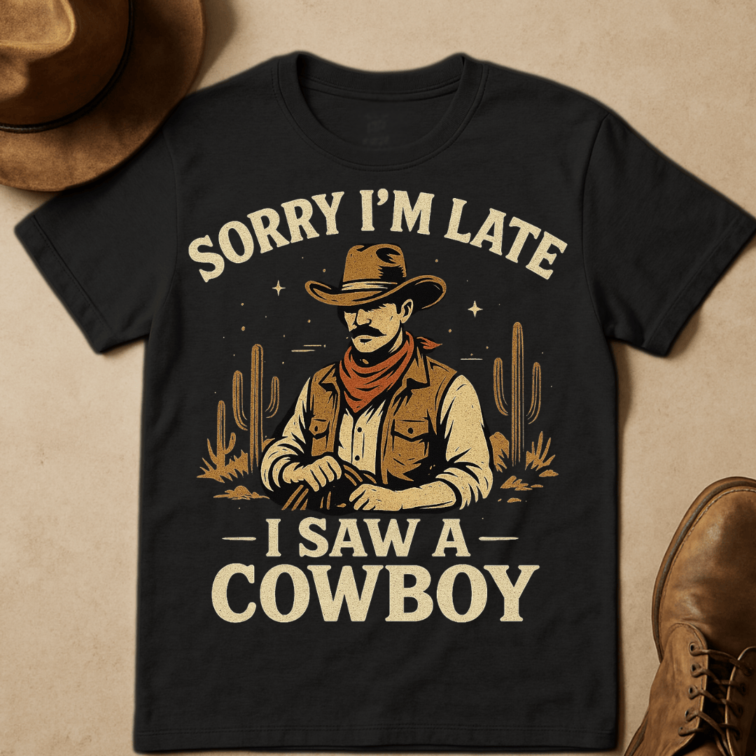SORRY I'M LATE I SAW A COWBOY T-SHIRT