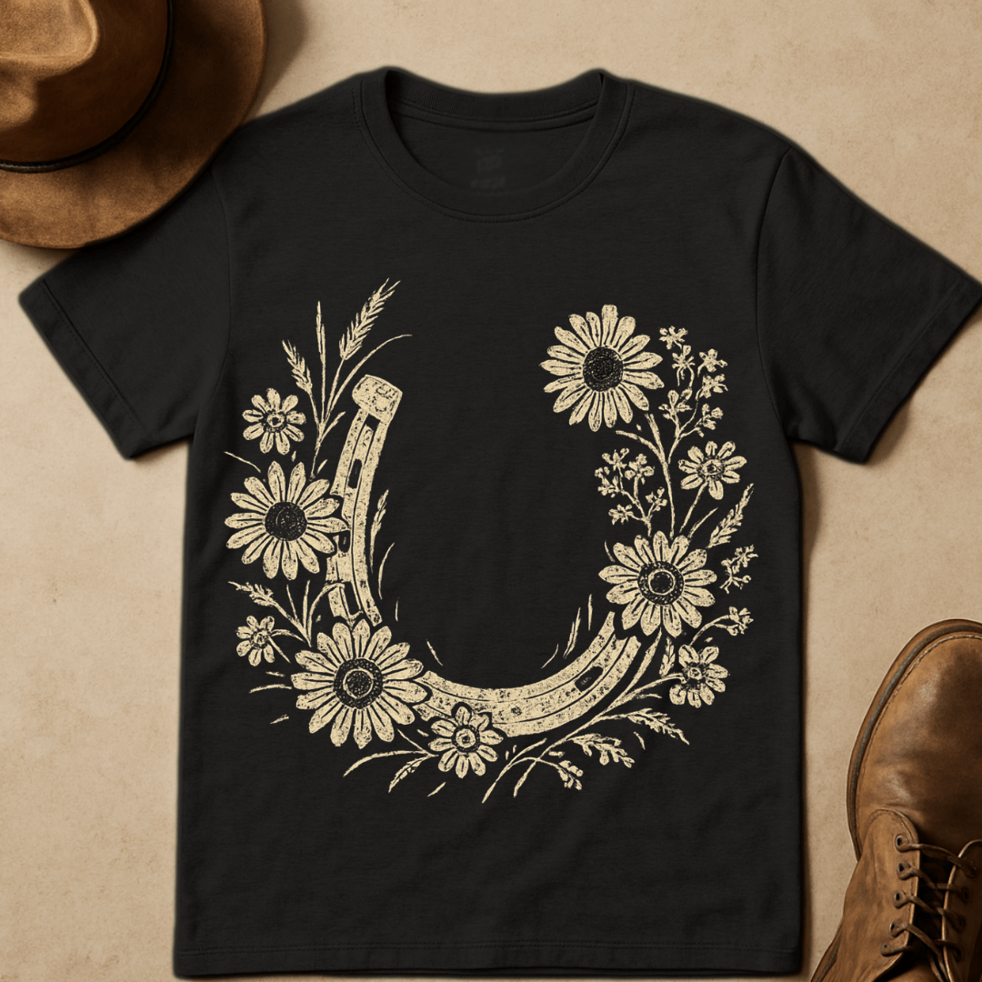 HORSE SHOE FLOWER WREATH T-SHIRT