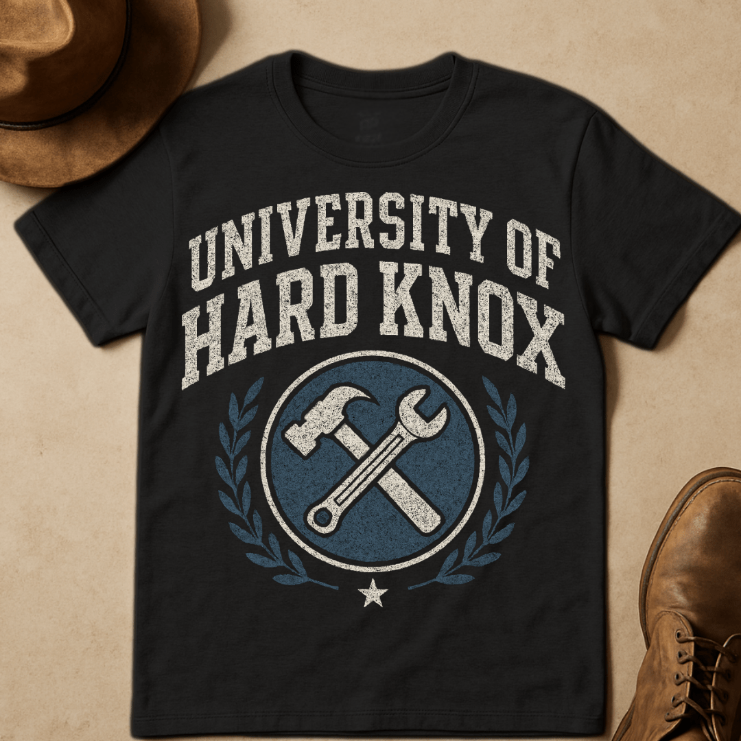 UNIVERSITY OF HARDKNOX VARISTY EMBLEM T-SHIRT