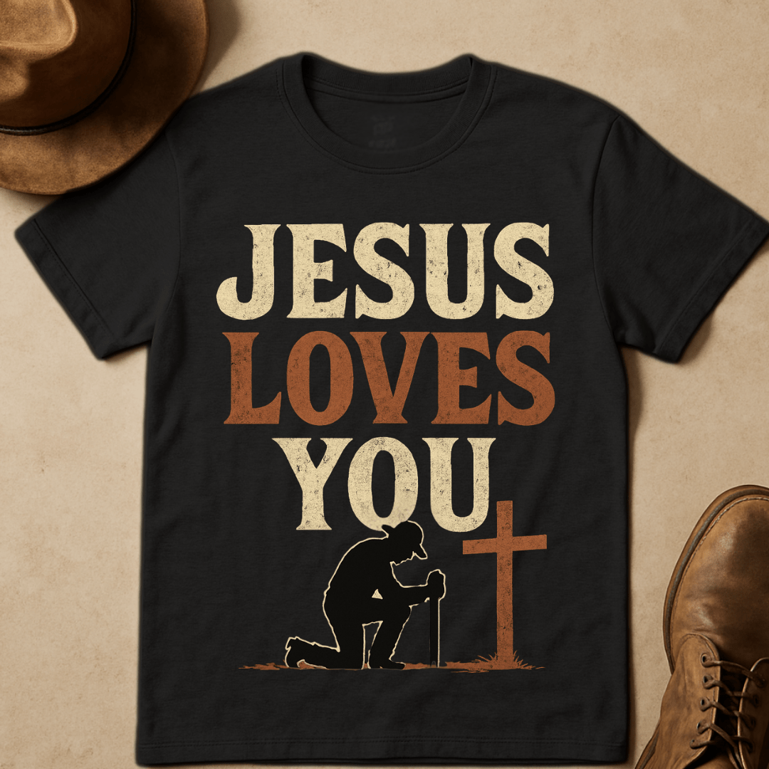RUSTIC COWBOY KNEELING T-SHIRT