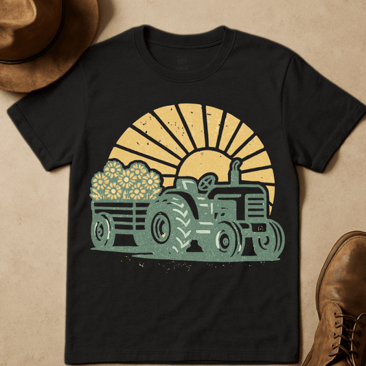 TRACTOR WITH FLOWERS T-SHIRT