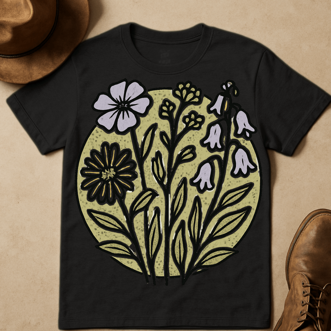 LAVENDER AND OLIVE FLOWERS T-SHIRT