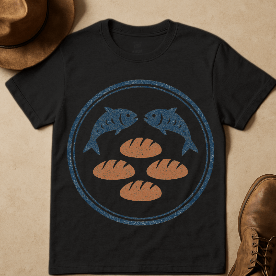 CHRISITAIN FISH AND LOAVES BADGE T-SHIRT