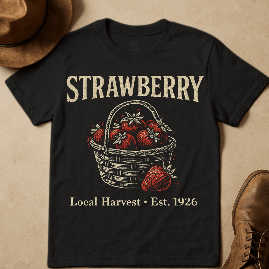 STARWBERRY BASKET CHALKBOARD HARVEST T-SHIRT