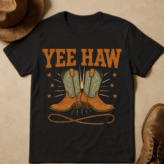 YEEHAW BOOTS AND STARS T-SHIRT