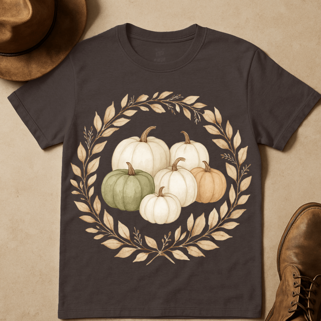 WATERCOLOR PUMPKIN WREATH T-SHIRT