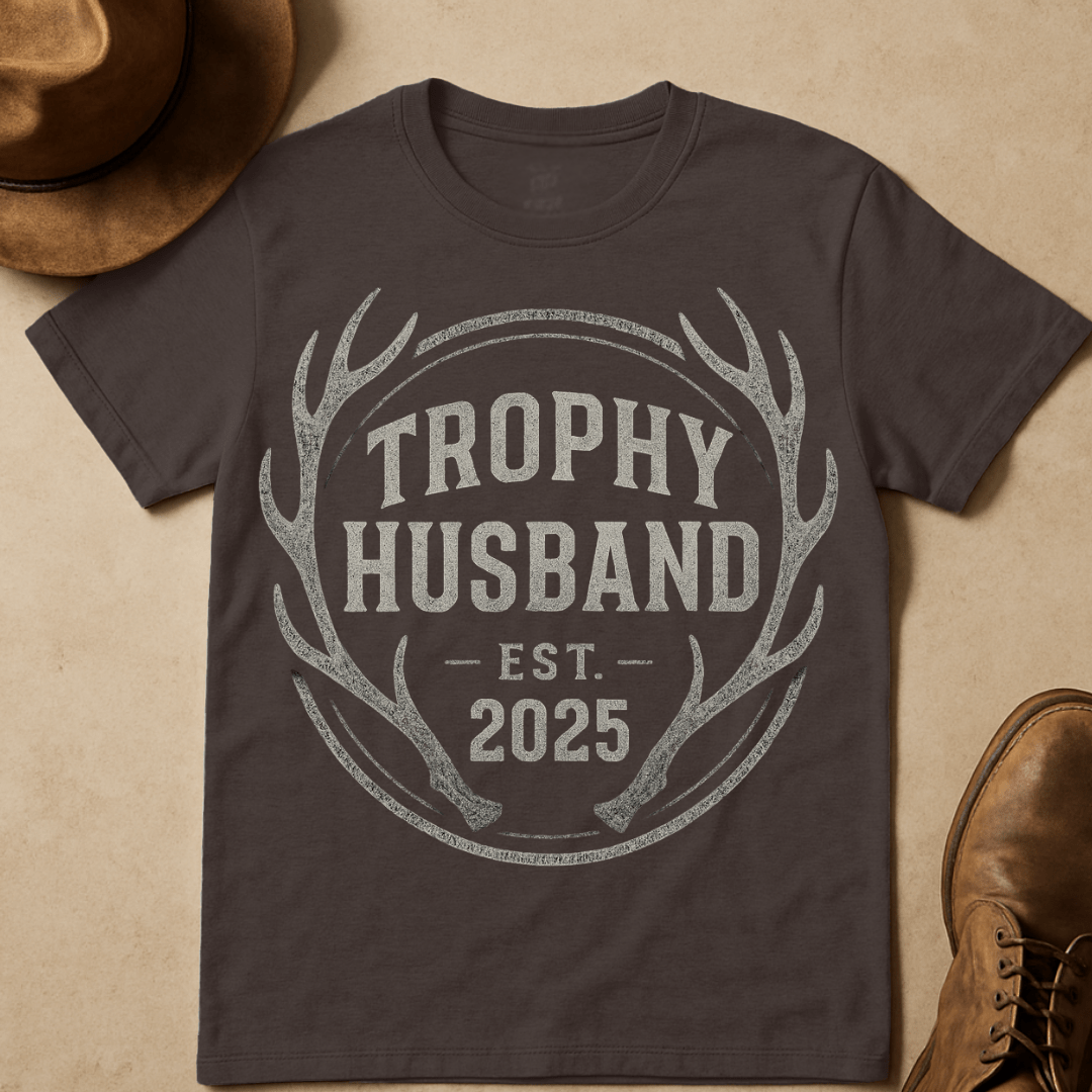 TROPHY HUSBAND ANTLER EMBLEM T-SHIRT