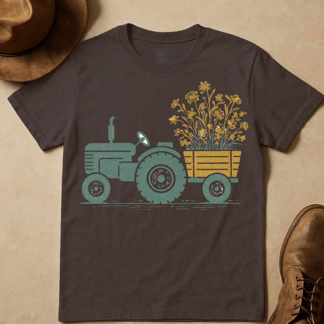 TRACTOR HAULING FLOWERS T-SHIRT