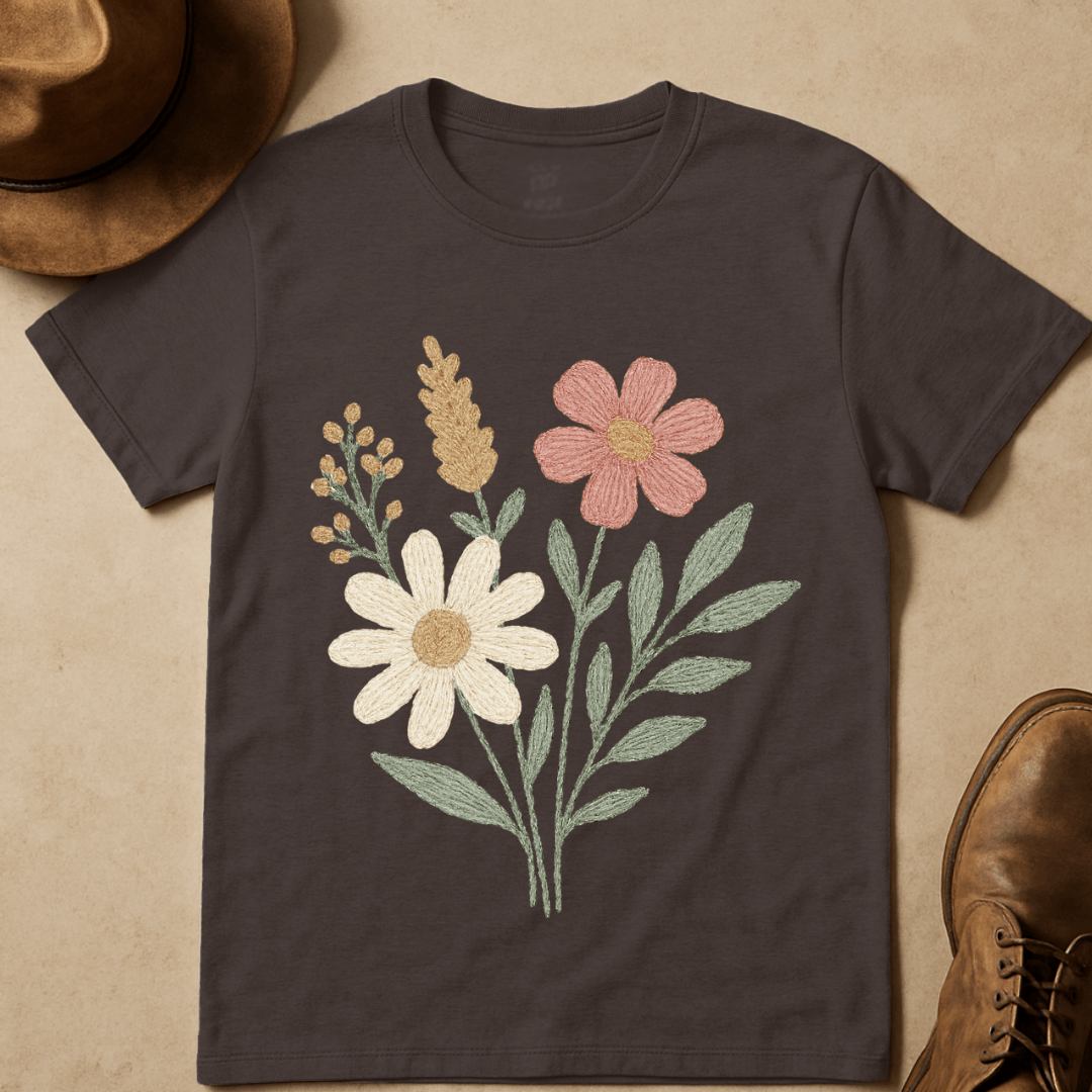 WILDFLOWER BOUQUET EMBROIDERED T-SHIRT
