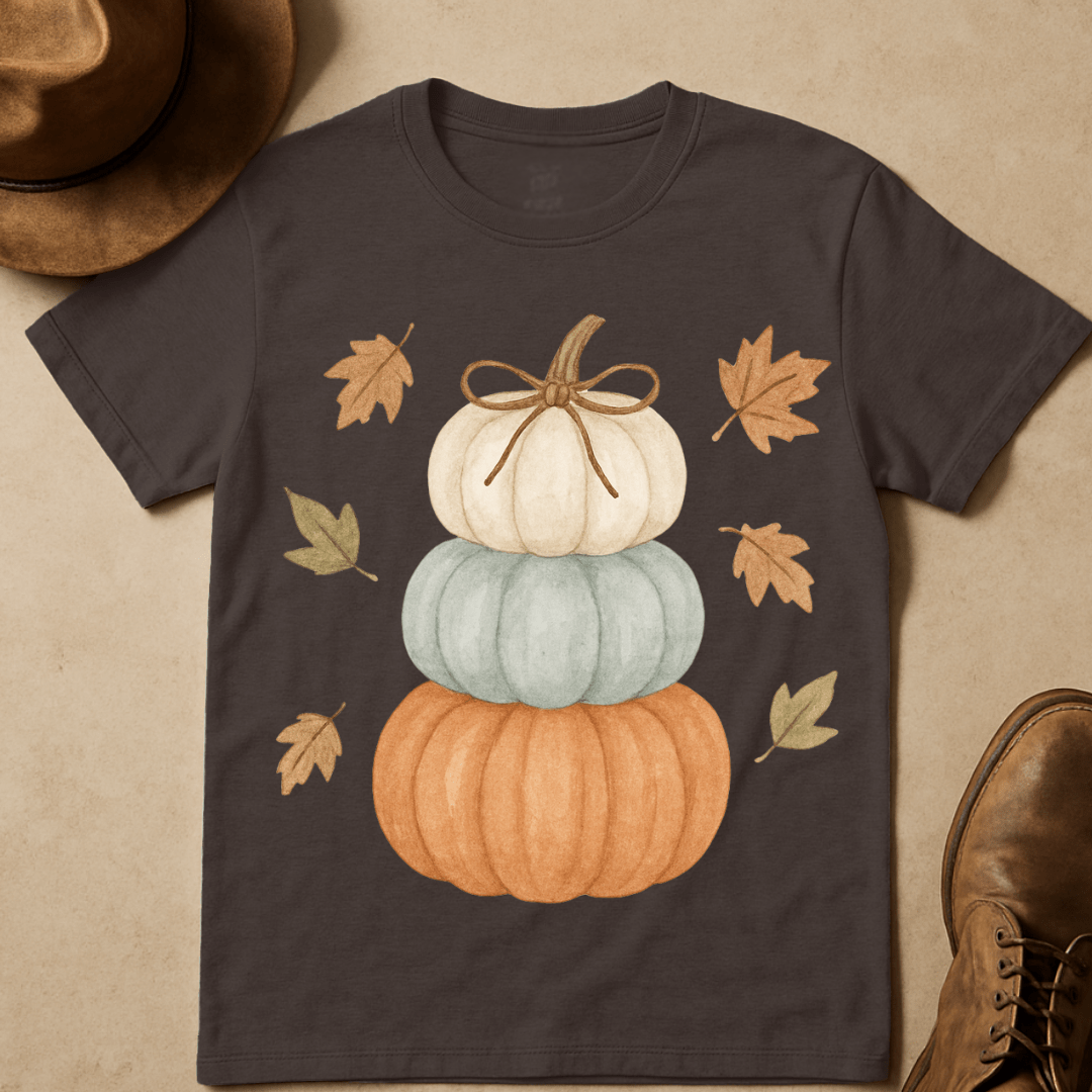 WATERCOLOR STACKED PUMPKINS T-SHIRT